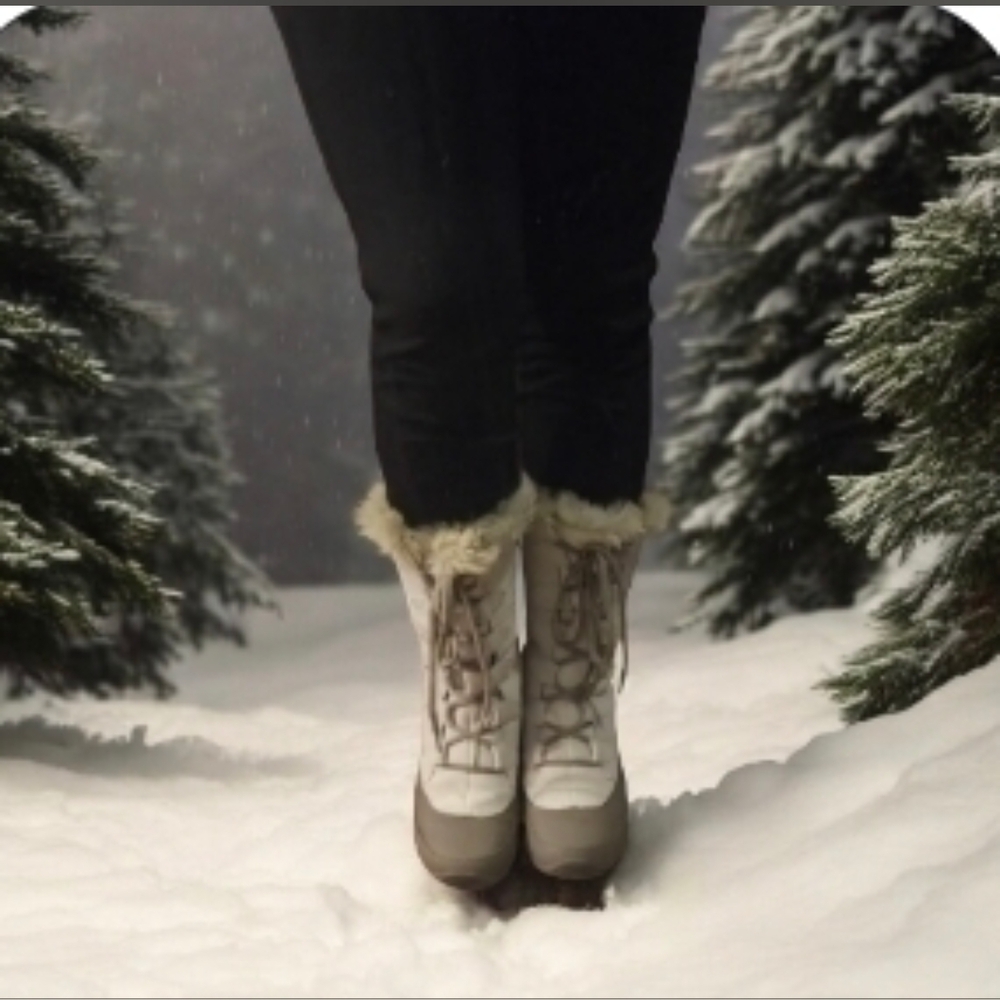 The North Face Women's White and Tan Faux-Fur Winter Boots